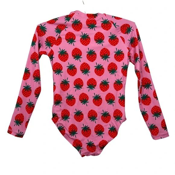 Hanna Andersson Girls Pink Strawberry Long Sleeve Rash Guard Swimsuit Size 10 - Picture 3 of 3